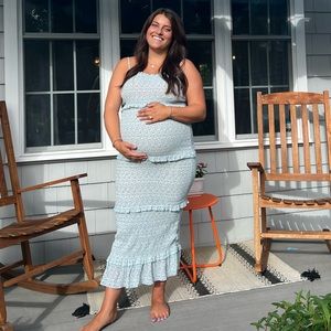 Blue Floral Smocked Dress
